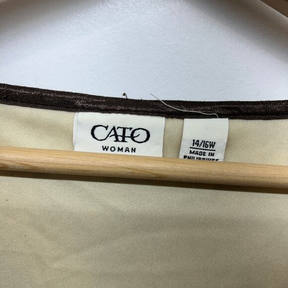 Vintage Y2K 2000s CATO Lace Seamed Top Plus Size 14/16W Brown Cream Neutral - Picture 6 of 7